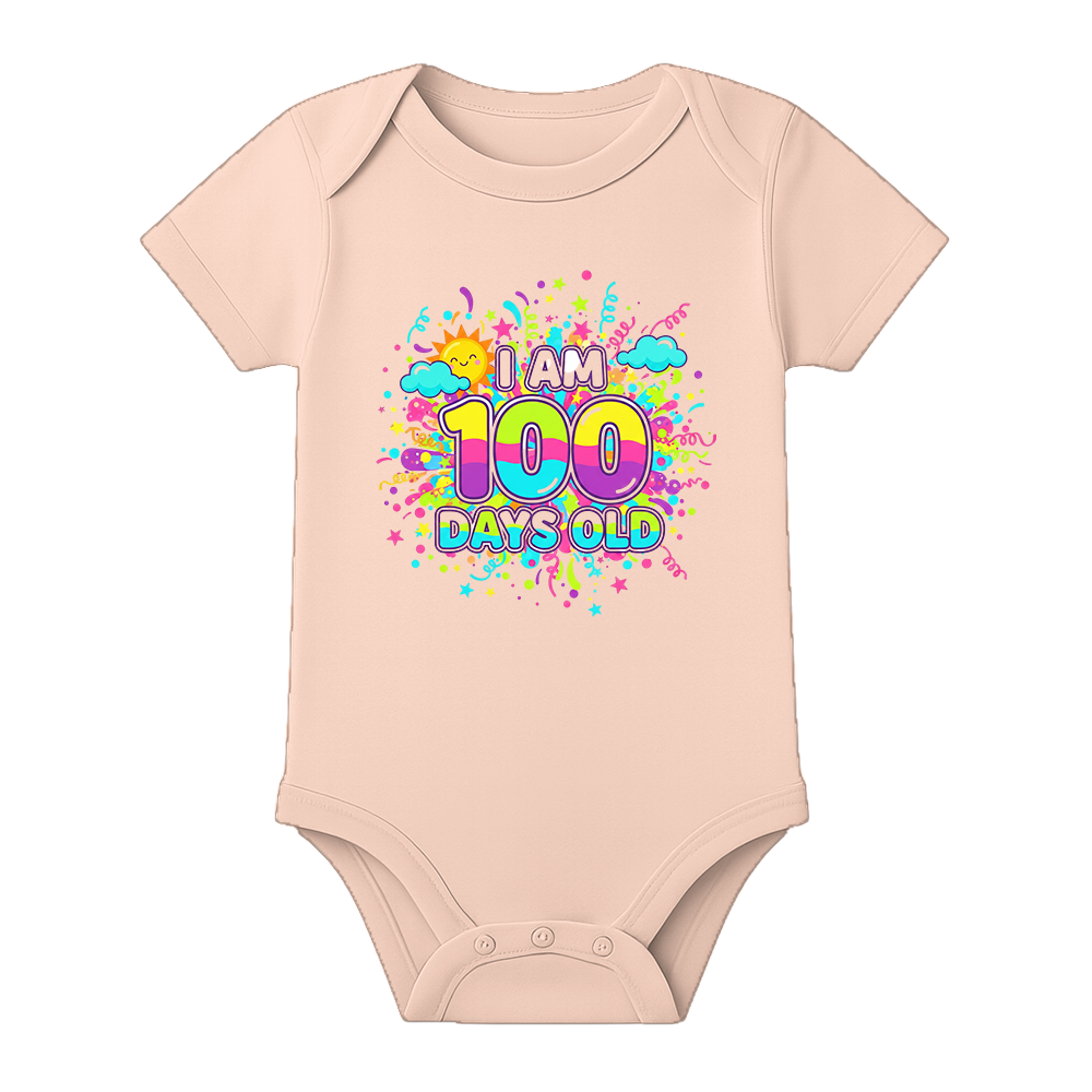 100 Days Infant Romper Lightweight Cotton Wear - BABY PEACH - 0 - 3 Months (Chest 18")