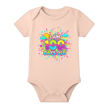 100 Days Infant Romper Lightweight Cotton Wear - BABY PEACH - 0 - 3 Months (Chest 18")