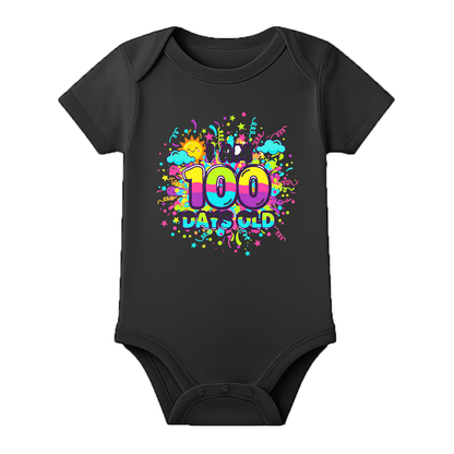 100 Days Infant Romper Lightweight Cotton Wear - BLACK - 0 - 3 Months (Chest 18")
