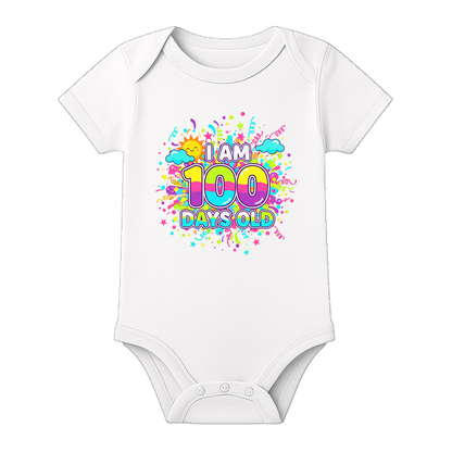 100 Days Infant Romper Lightweight Cotton Wear - WHITE - 0 - 3 Months (Chest 18")