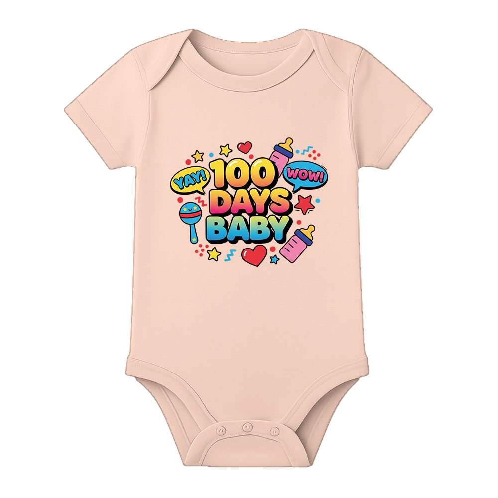 100 Days Baby Anniversary Onesie Milestone Outfit - BABY PEACH - 0 - 3 Months (Chest 18")