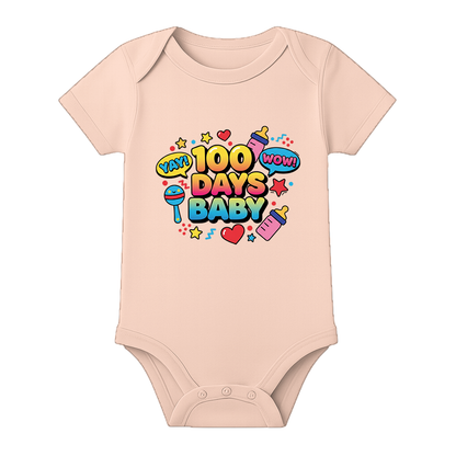 100 Days Baby Anniversary Onesie Milestone Outfit - BABY PEACH - 0 - 3 Months (Chest 18")