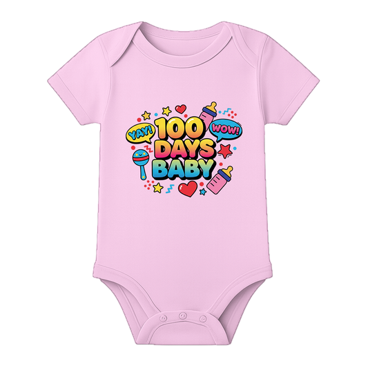 100 Days Baby Anniversary Onesie Milestone Outfit - BABY PINK - 0 - 3 Months (Chest 18")