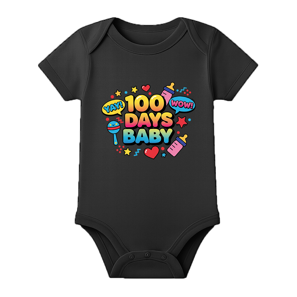 100 Days Baby Anniversary Onesie Milestone Outfit - BLACK - 0 - 3 Months (Chest 18")