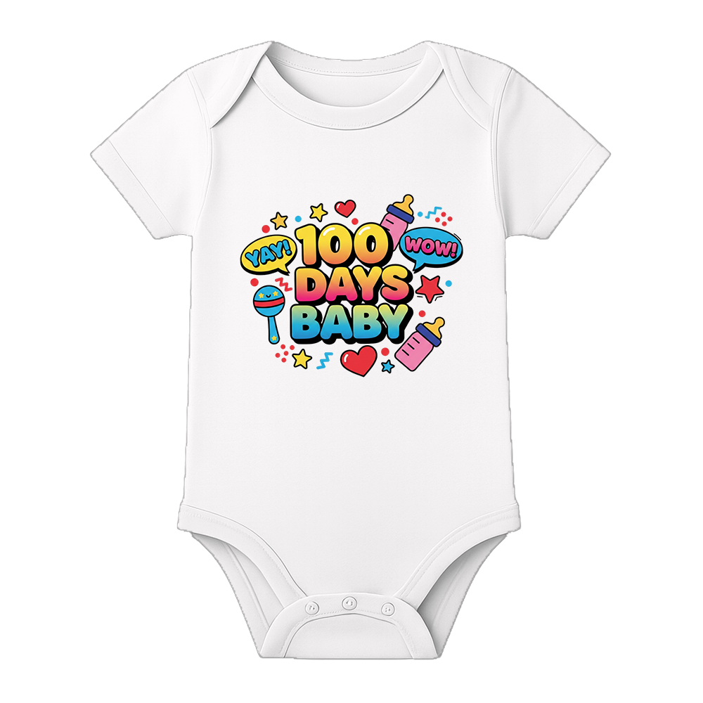 100 Days Baby Anniversary Onesie Milestone Outfit - WHITE - 0 - 3 Months (Chest 18")