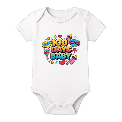 100 Days Baby Anniversary Onesie Milestone Outfit - WHITE - 0 - 3 Months (Chest 18")