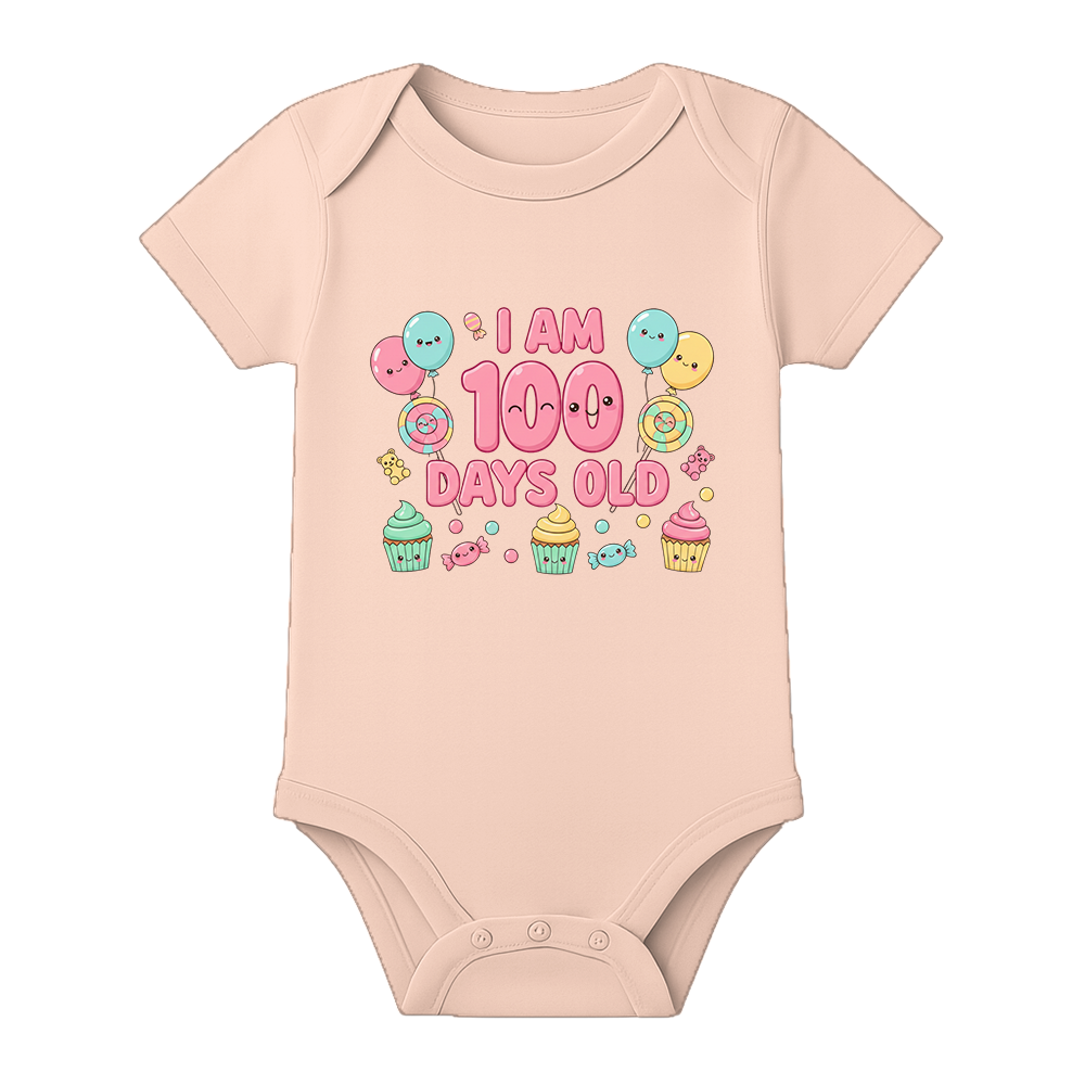 100 Days Celebration Romper for Baby Girl India - BABY PEACH - 0 - 3 Months (Chest 18")
