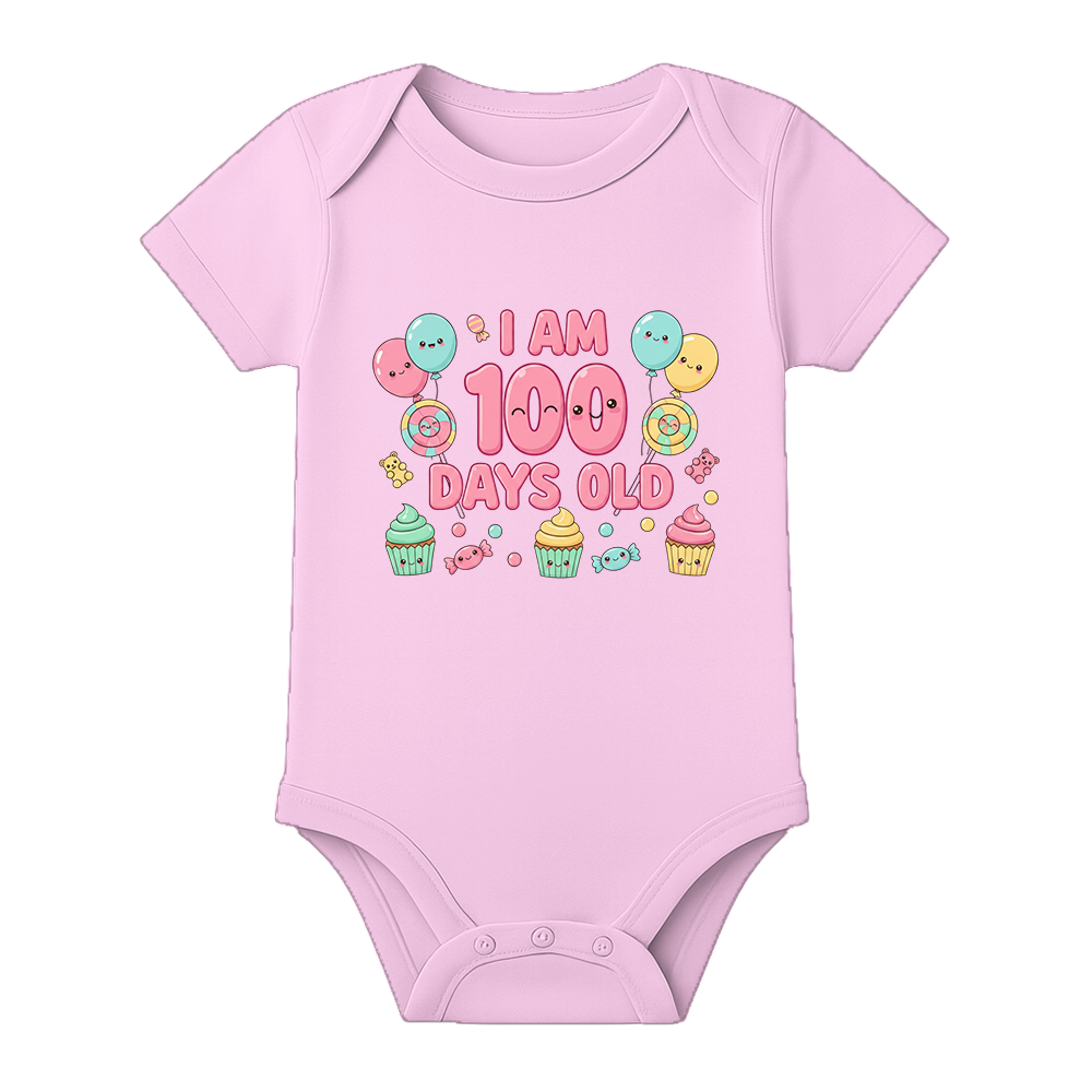 100 Days Celebration Romper for Baby Girl India - BABY PINK - 0 - 3 Months (Chest 18")