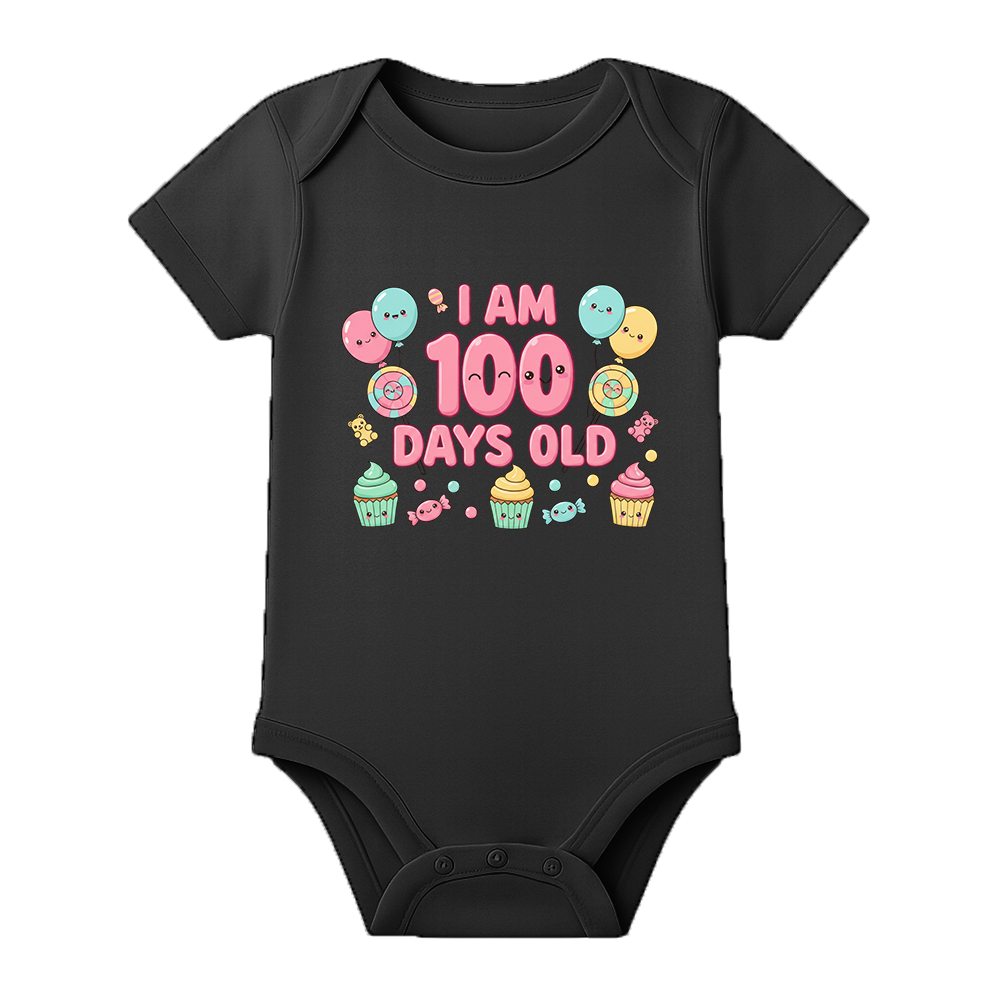 100 Days Celebration Romper for Baby Girl India - BLACK - 0 - 3 Months (Chest 18")