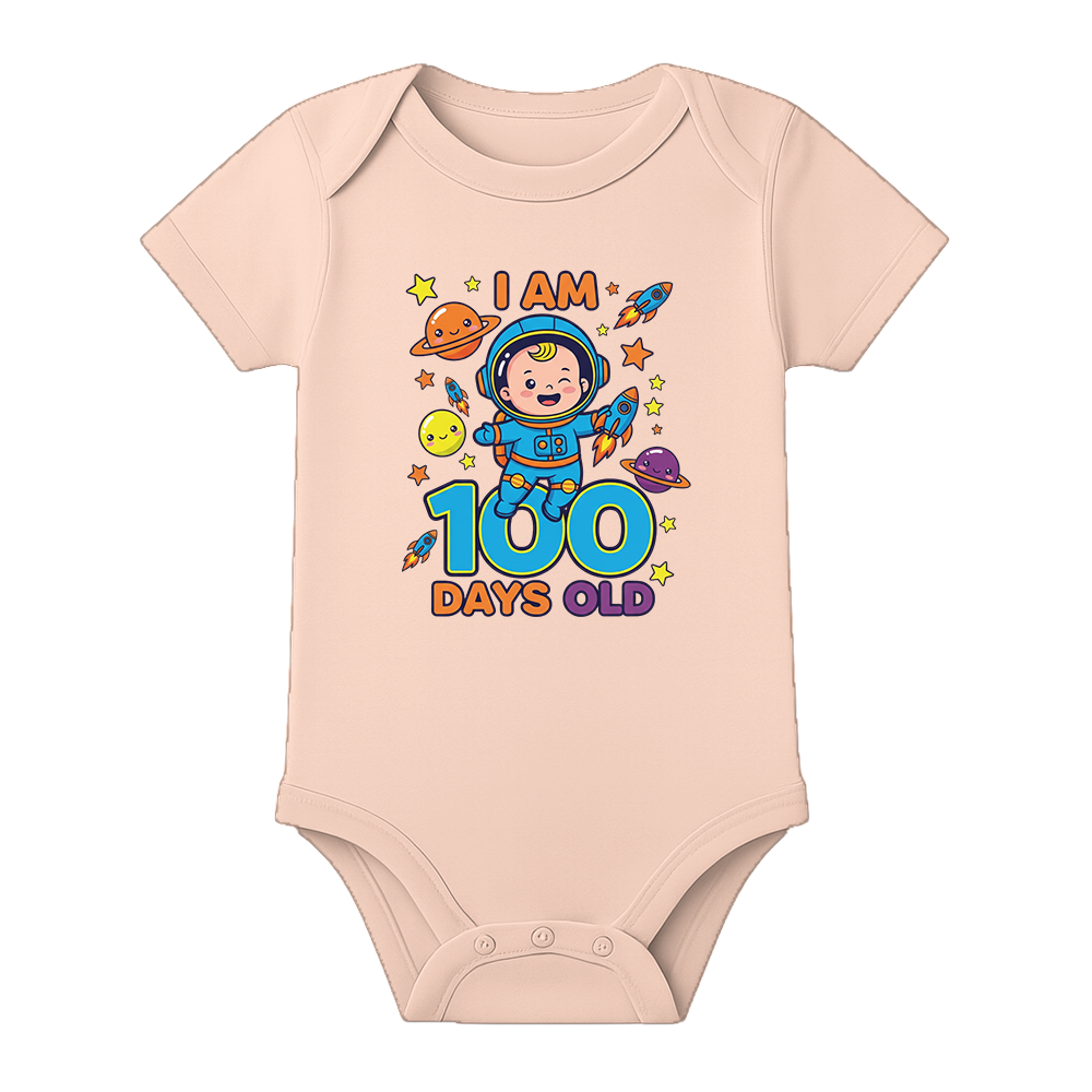 100 Days Milestone Baby Romper Customizable Design - BABY PEACH - 0 - 3 Months (Chest 18")