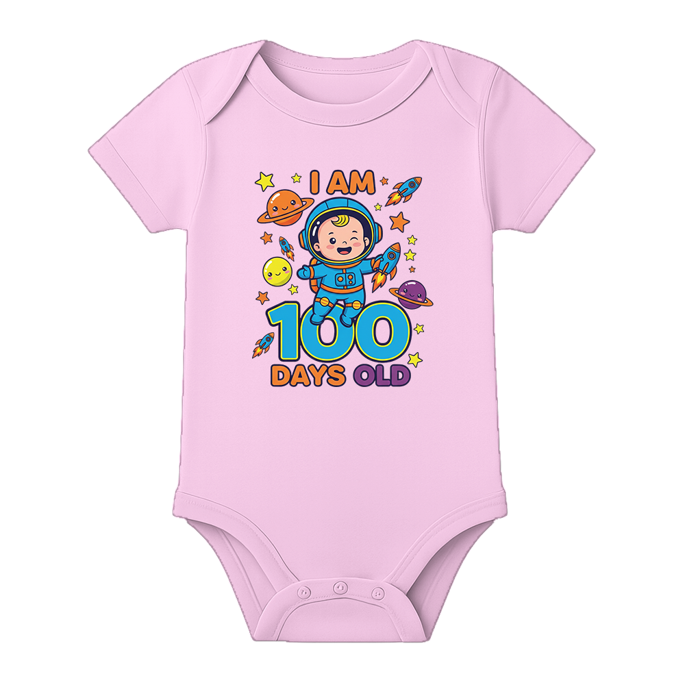 100 Days Milestone Baby Romper Customizable Design - BABY PINK - 0 - 3 Months (Chest 18")