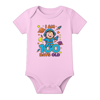 100 Days Milestone Baby Romper Customizable Design - BABY PINK - 0 - 3 Months (Chest 18")