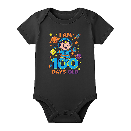 100 Days Milestone Baby Romper Customizable Design - BLACK - 0 - 3 Months (Chest 18")