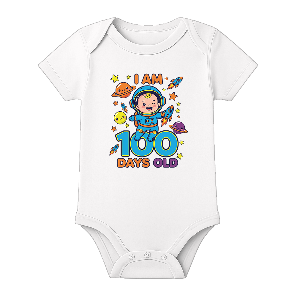 100 Days Milestone Baby Romper Customizable Design - WHITE - 0 - 3 Months (Chest 18")