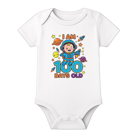 100 Days Milestone Baby Romper Customizable Design - WHITE - 0 - 3 Months (Chest 18")