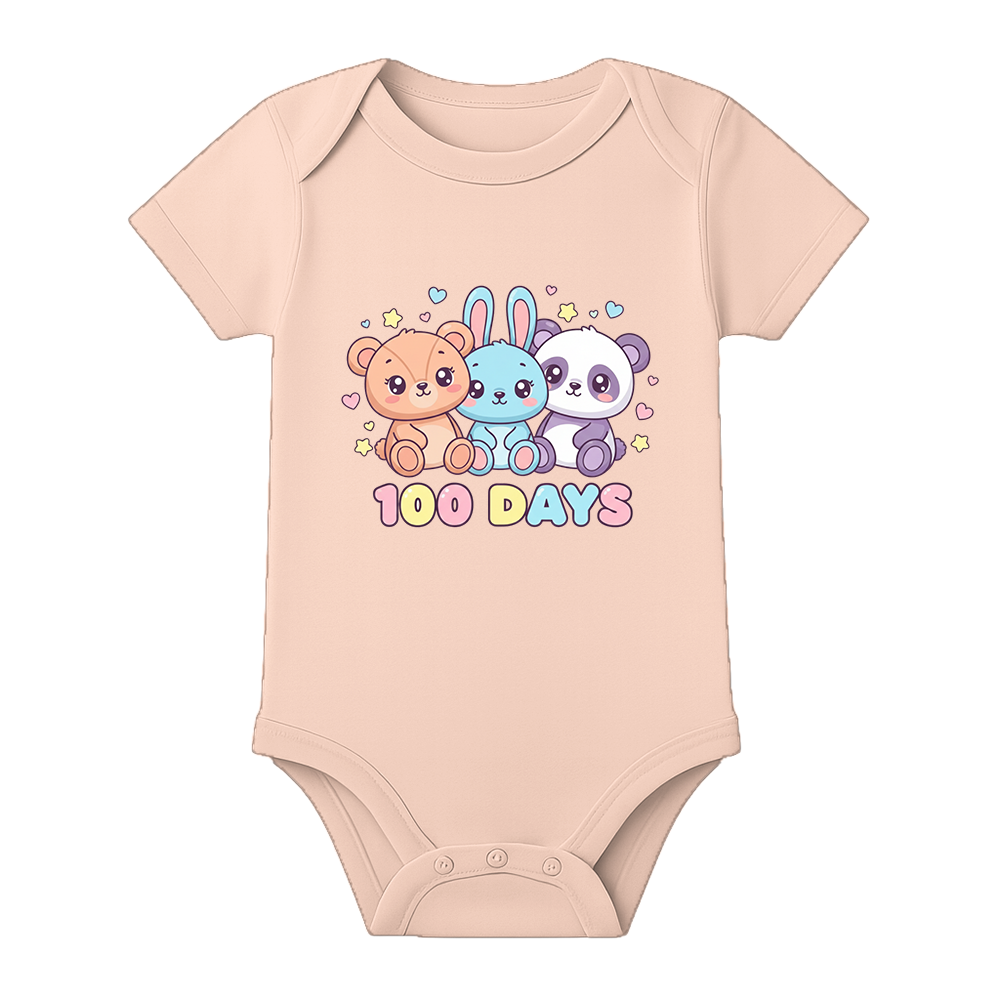 100 Days Baby Romper First Milestone Celebration Outfit - BABY PEACH - 0 - 3 Months (Chest 18")