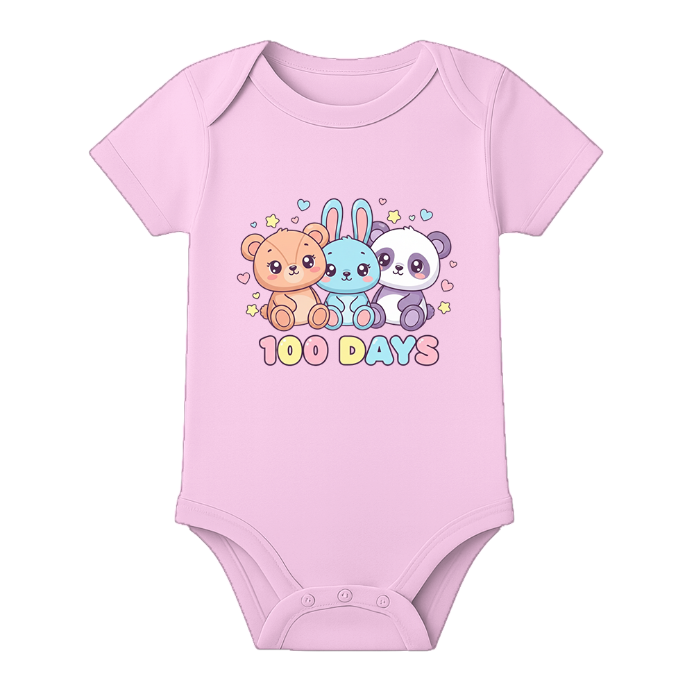 100 Days Baby Romper First Milestone Celebration Outfit - BABY PINK - 0 - 3 Months (Chest 18")