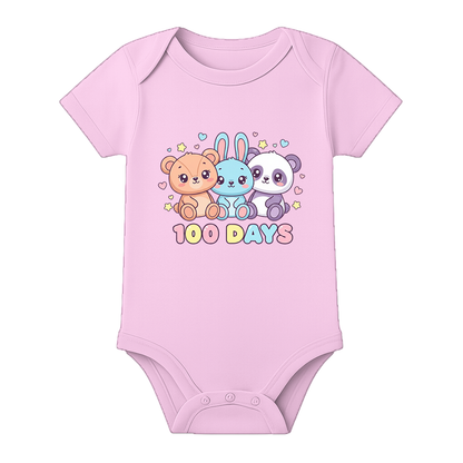 100 Days Baby Romper First Milestone Celebration Outfit - BABY PINK - 0 - 3 Months (Chest 18")