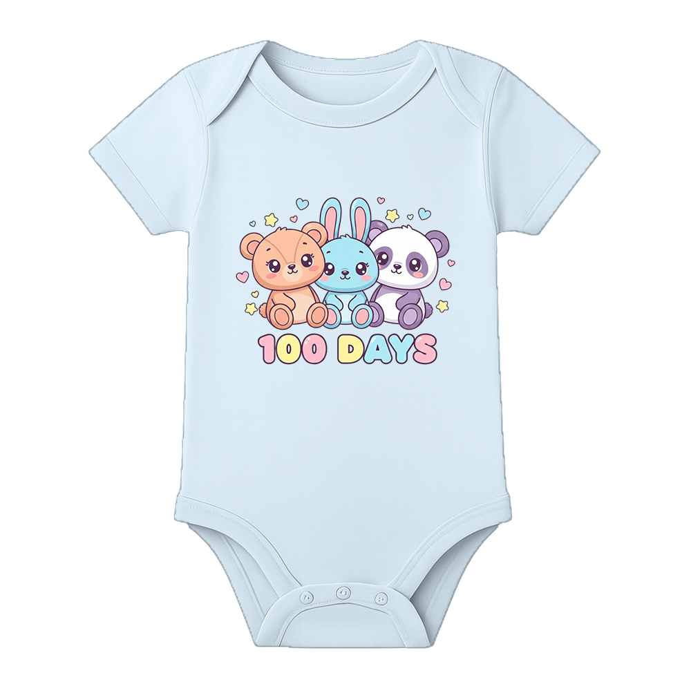 100 Days Baby Romper First Milestone Celebration Outfit - BABY SKY - 0 - 3 Months (Chest 18")