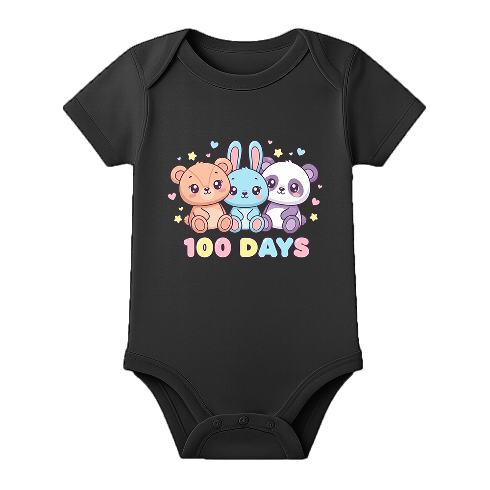 100 Days Baby Romper First Milestone Celebration Outfit - BLACK - 0 - 3 Months (Chest 18")