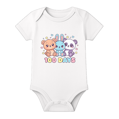100 Days Baby Romper First Milestone Celebration Outfit - WHITE - 0 - 3 Months (Chest 18")