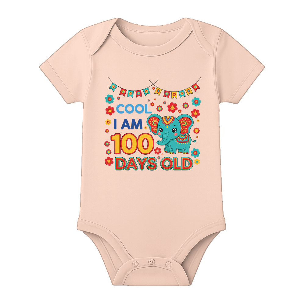 100th Day Baby Onesie Cute Printed Cotton Dress - BABY PEACH - 0 - 3 Months (Chest 18")