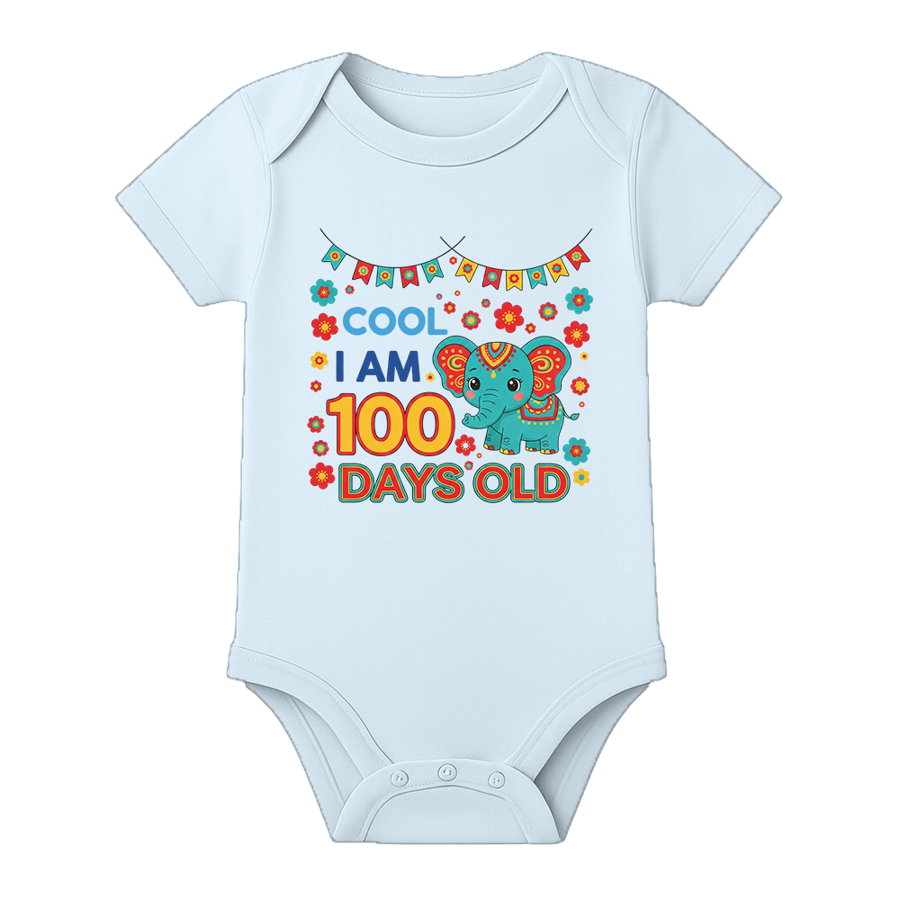 100th Day Baby Onesie Cute Printed Cotton Dress - BABY SKY - 0 - 3 Months (Chest 18")