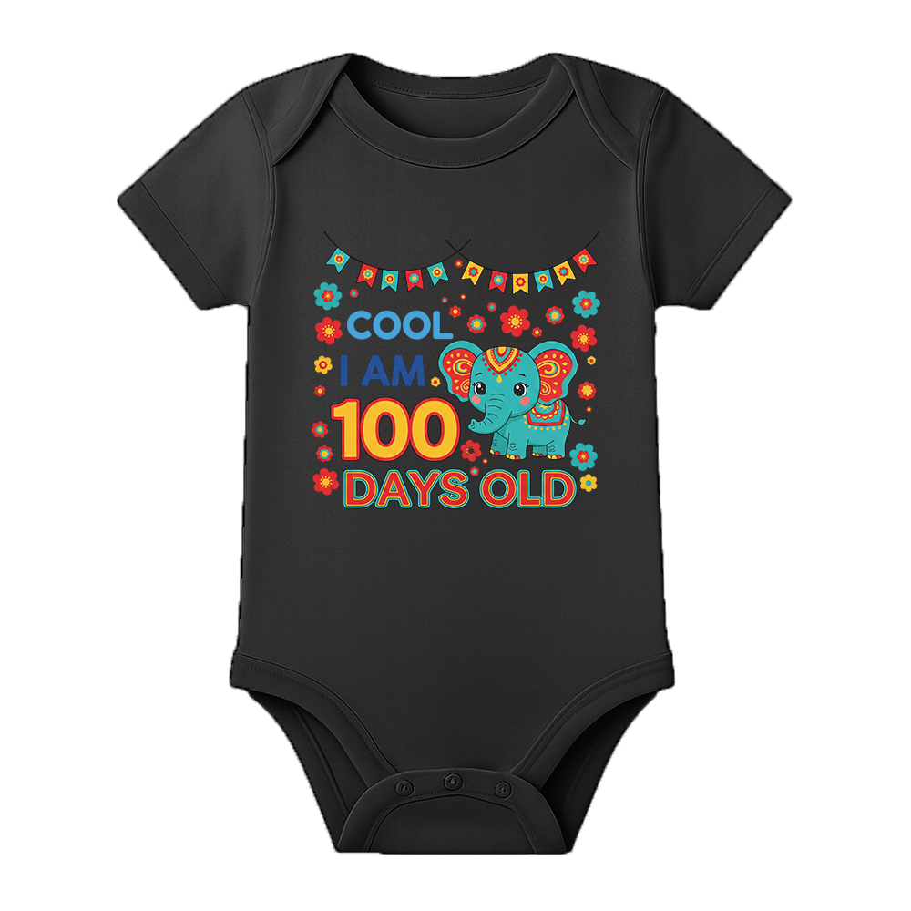 100th Day Baby Onesie Cute Printed Cotton Dress - BLACK - 0 - 3 Months (Chest 18")