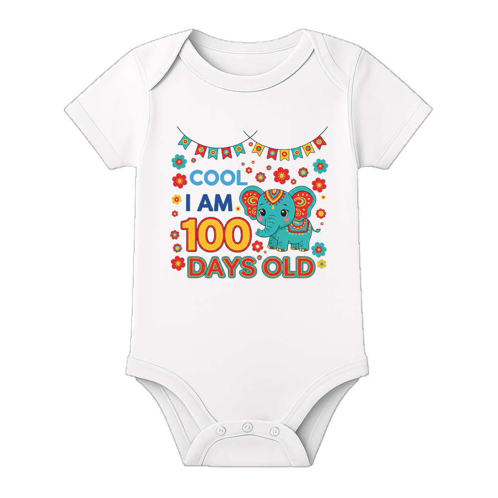 100th Day Baby Onesie Cute Printed Cotton Dress - WHITE - 0 - 3 Months (Chest 18")