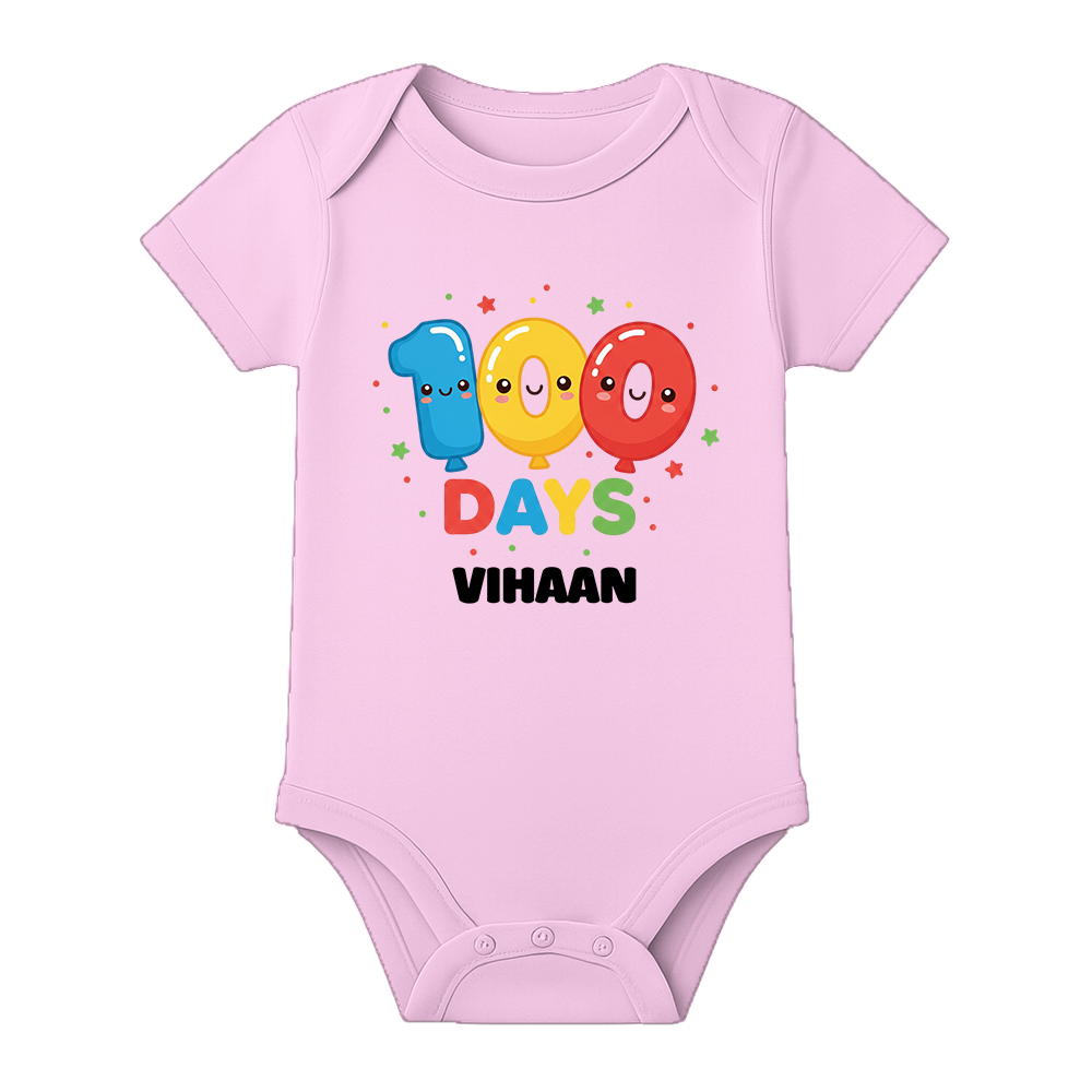 100 Days Complete Baby Romper Soft Premium Fabric - BABY PINK - 0 - 3 Months (Chest 18")