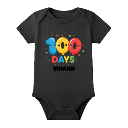 100 Days Complete Baby Romper Soft Premium Fabric - BLACK - 0 - 3 Months (Chest 18")