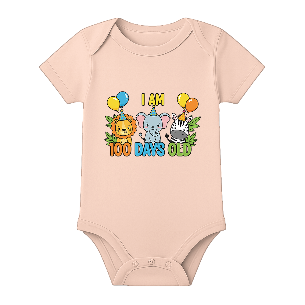 100 Days Celebration Baby Onesie Custom Name Option - BABY PEACH - 0 - 3 Months (Chest 18")