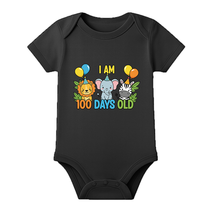 100 Days Celebration Baby Onesie Custom Name Option - BLACK - 0 - 3 Months (Chest 18")