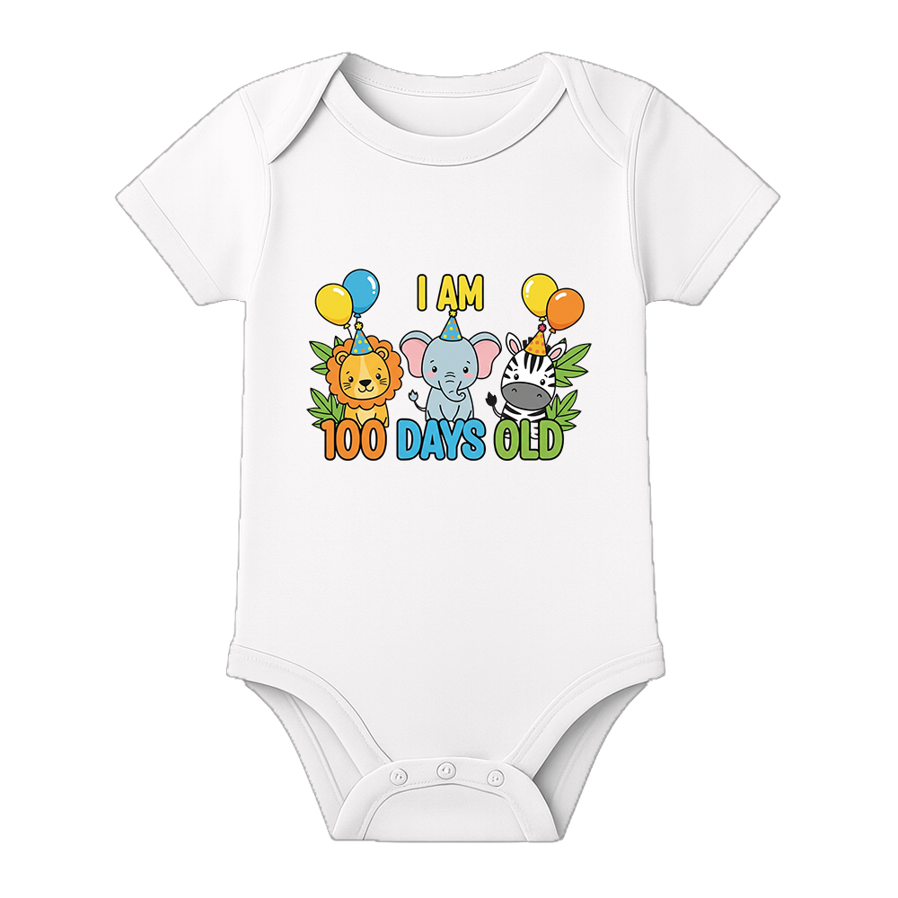 100 Days Celebration Baby Onesie Custom Name Option - WHITE - 0 - 3 Months (Chest 18")