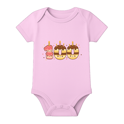 Happy 100 Days Baby Romper Special Function Wear - BABY PINK - 0 - 3 Months (Chest 18")