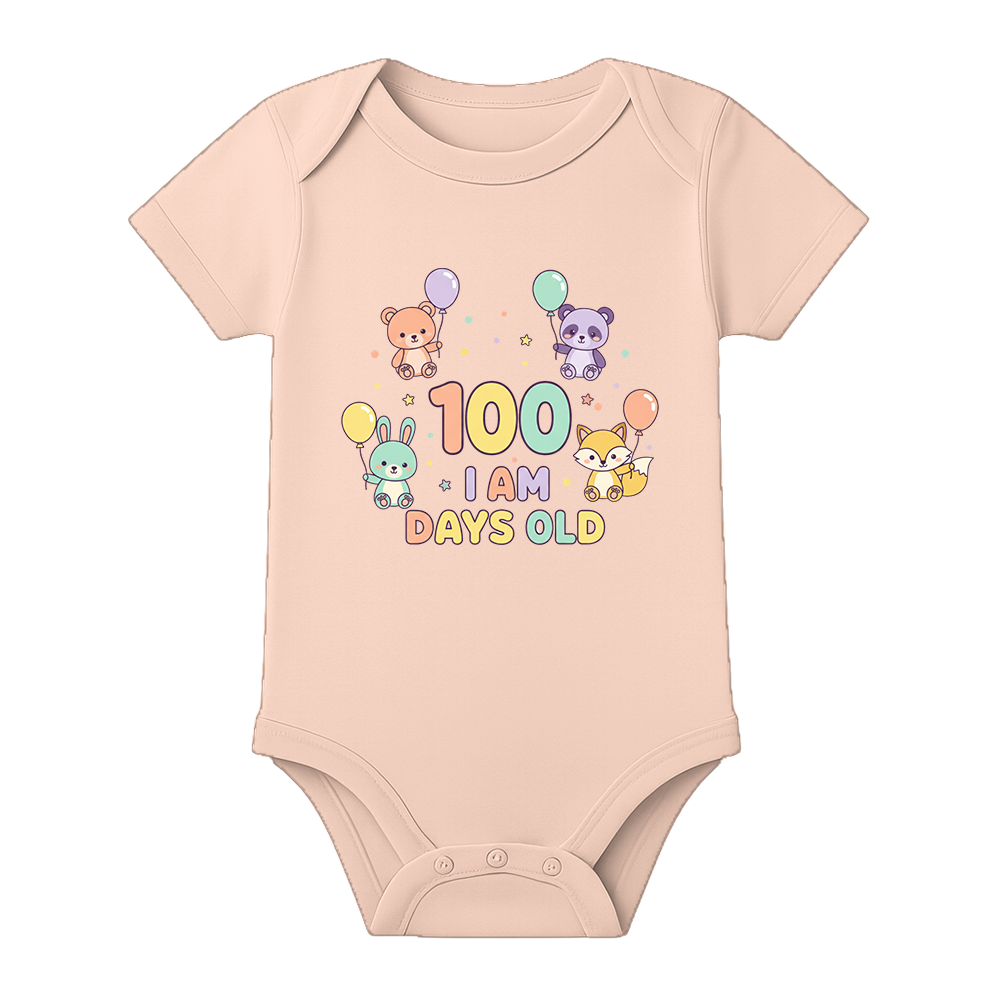 My First 100 Days Baby Romper Celebration Special Outfit - BABY PEACH - 0 - 3 Months (Chest 18")