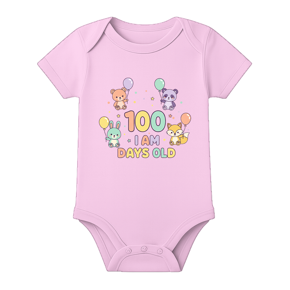 My First 100 Days Baby Romper Celebration Special Outfit - BABY PINK - 0 - 3 Months (Chest 18")