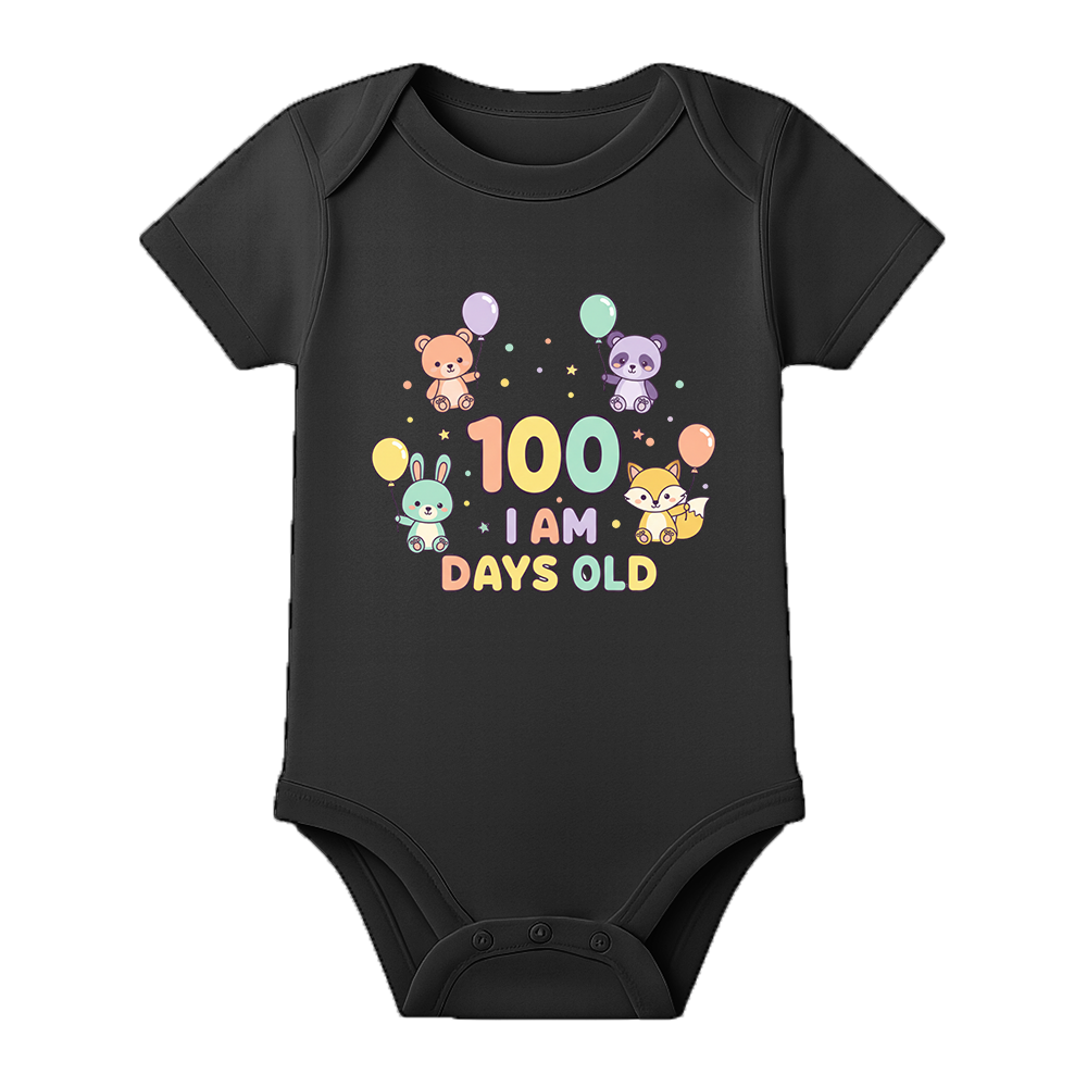 My First 100 Days Baby Romper Celebration Special Outfit - BLACK - 0 - 3 Months (Chest 18")
