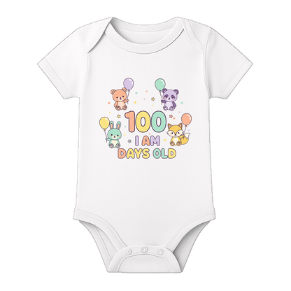 My First 100 Days Baby Romper Celebration Special Outfit - WHITE - 0 - 3 Months (Chest 18")