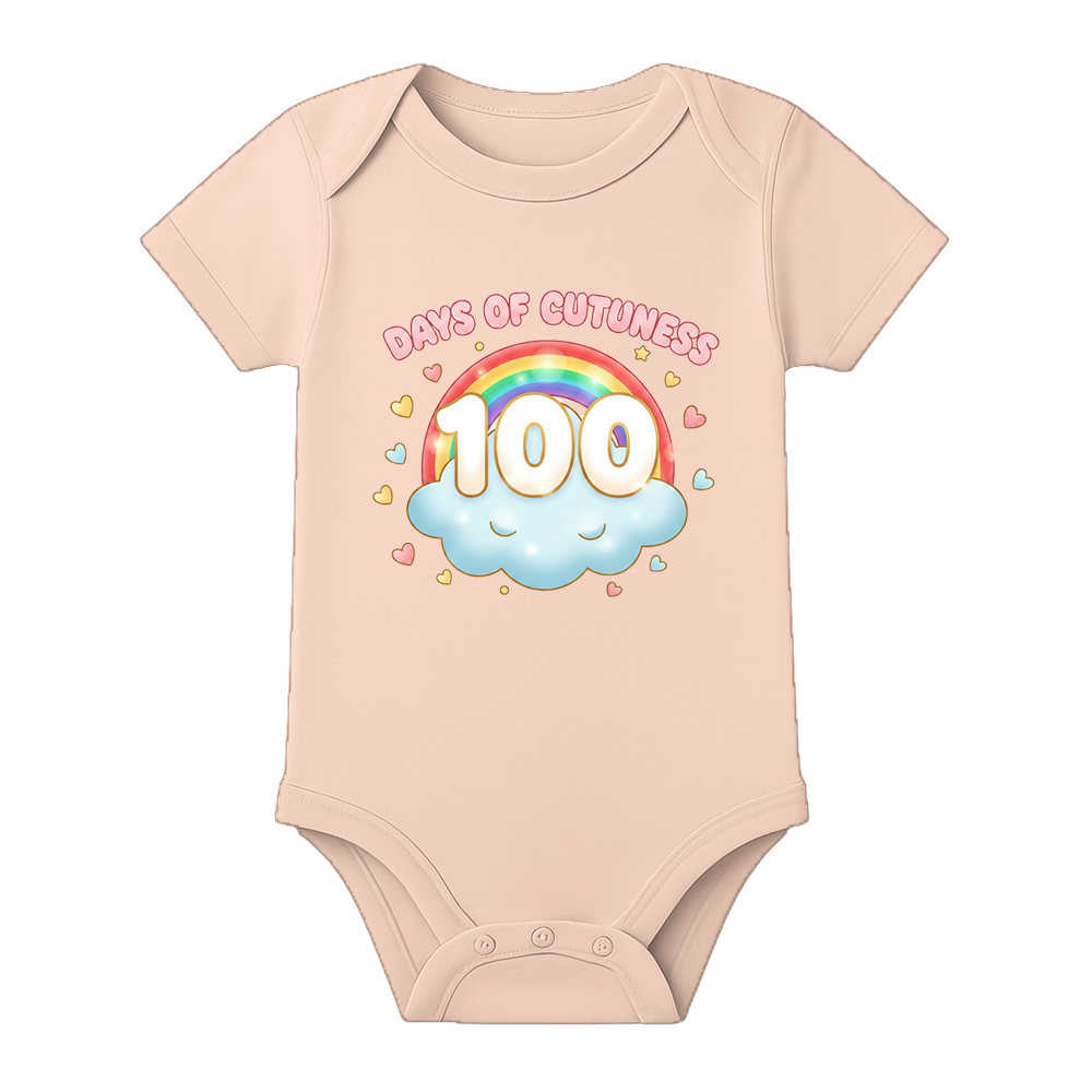 100 Days Baby Bodysuit Milestone Printed Cotton Wear - BABY PEACH - 0 - 3 Months (Chest 18")