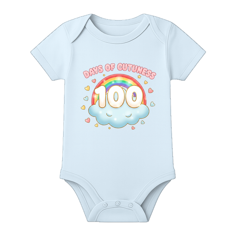 100 Days Baby Bodysuit Milestone Printed Cotton Wear - BABY SKY - 0 - 3 Months (Chest 18")