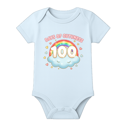 100 Days Baby Bodysuit Milestone Printed Cotton Wear - BABY SKY - 0 - 3 Months (Chest 18")