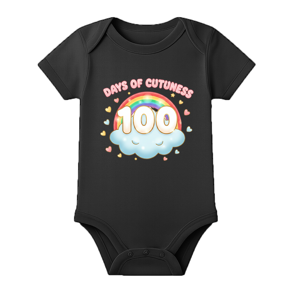 100 Days Baby Bodysuit Milestone Printed Cotton Wear - BLACK - 0 - 3 Months (Chest 18")