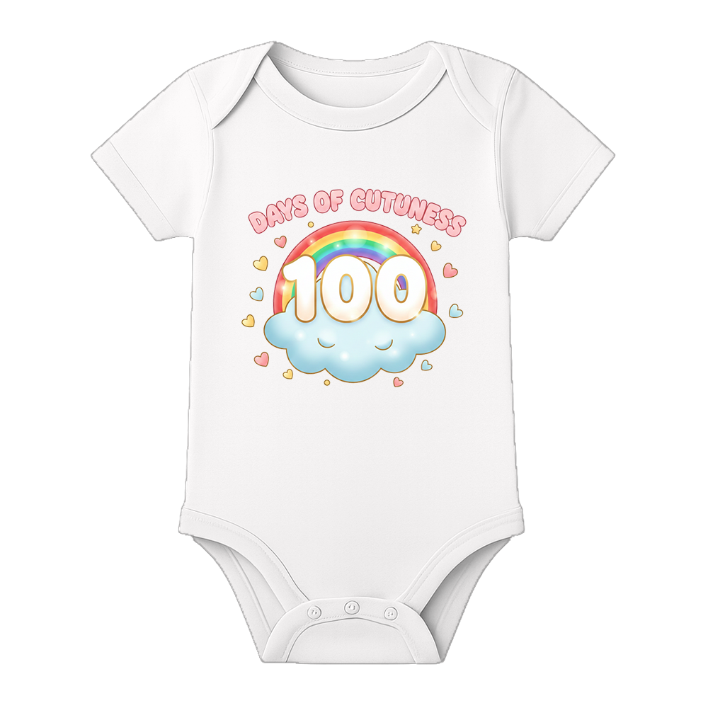 100 Days Baby Bodysuit Milestone Printed Cotton Wear - WHITE - 0 - 3 Months (Chest 18")