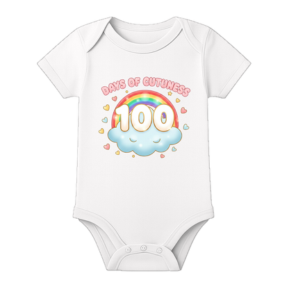 100 Days Baby Bodysuit Milestone Printed Cotton Wear - WHITE - 0 - 3 Months (Chest 18")