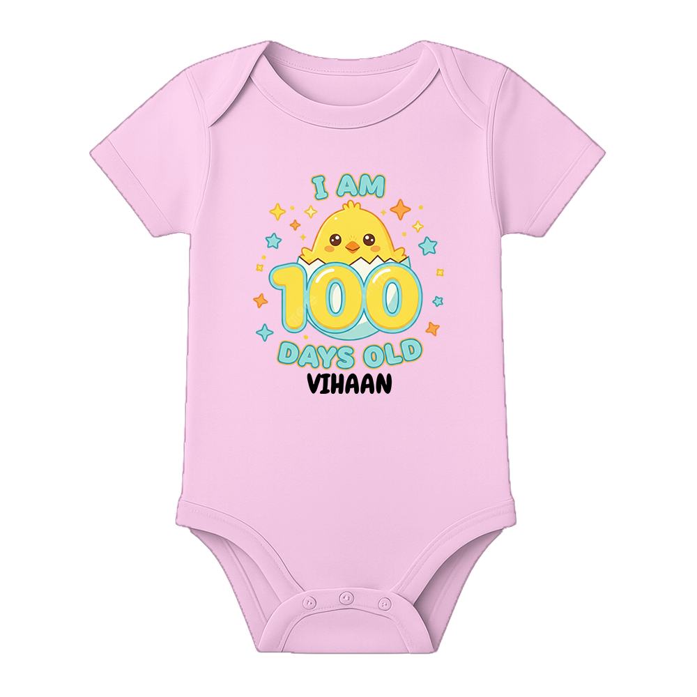 100 Days Celebration Bodysuit for Infant Baby - BABY PINK - 0 - 3 Months (Chest 18")