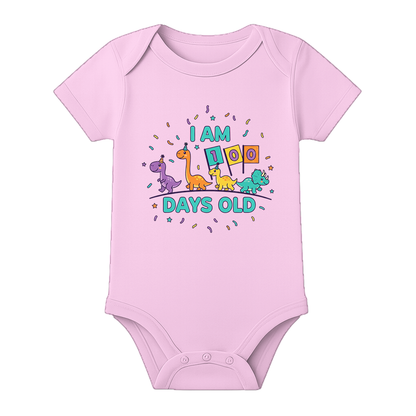 Hundred Days Baby Romper Cute Printed Design - BABY PINK - 0 - 3 Months (Chest 18")