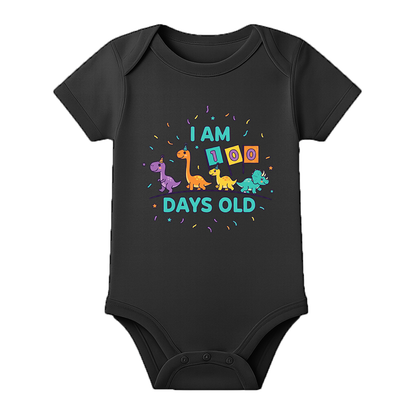 Hundred Days Baby Romper Cute Printed Design - BLACK - 0 - 3 Months (Chest 18")