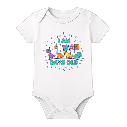 Hundred Days Baby Romper Cute Printed Design - WHITE - 0 - 3 Months (Chest 18")