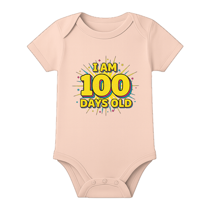 100 Day Old Baby Onesie Milestone Theme Dress - BABY PEACH - 0 - 3 Months (Chest 18")